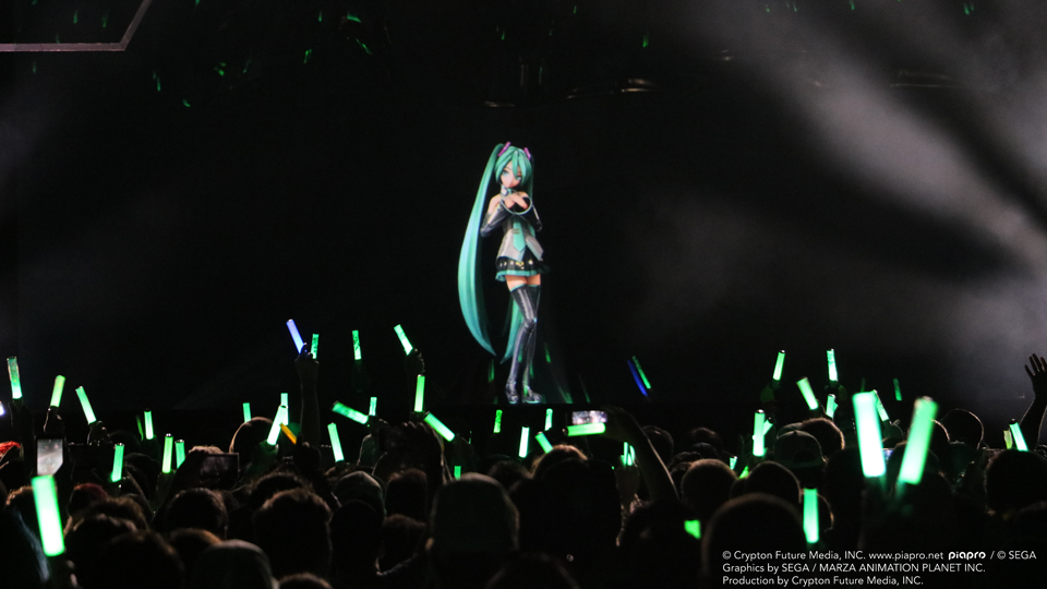 Crypton Future Media's virtual singer Hatsune Miku performing on stage