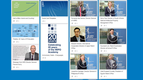 Captura de pantalla de la carpeta de la OMPI para redes sociales con motivo de la celebración del 20.º aniversario de la Academia de la OMPI