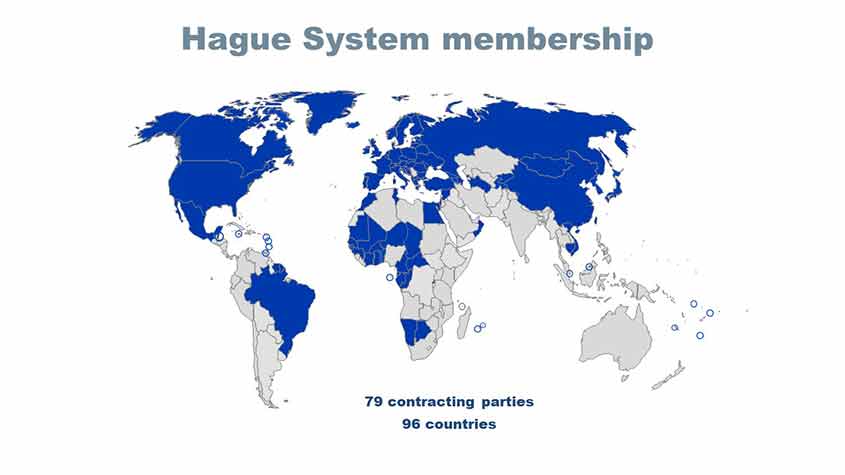 Map showing countries that are members of the Hague System