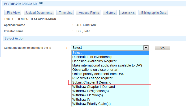Filing the demand form electronically using ePCT