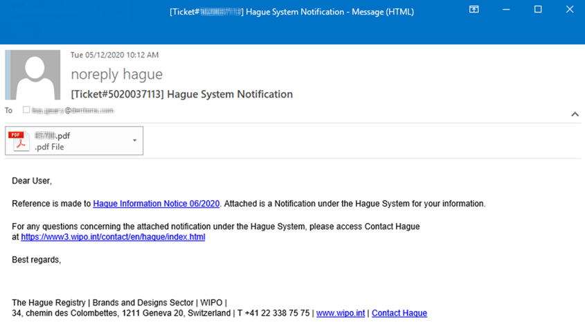 Hague electronic notification, sample 3
