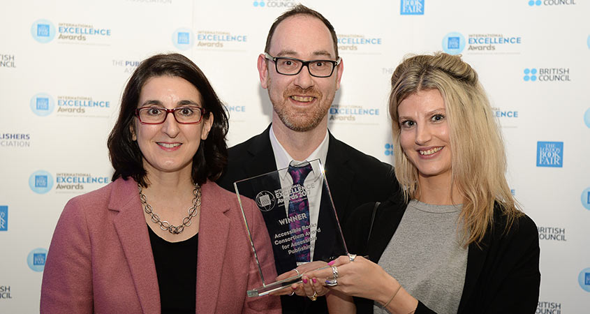 Photo: From left to right: Monica Halil Lövblad – Head, Accessible Books Consortium; Huw Alexander – Digital Sales Manager, SAGE Publishing; Catherine O’Connell – Digital and Channel Sales Executive, SAGE Publishing