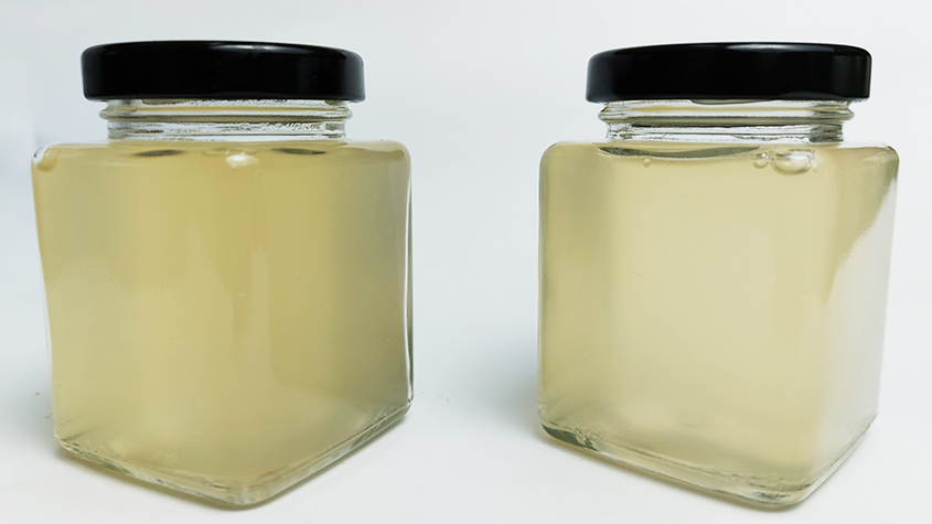 Two jars of coconut water concentrate made with the JEVA technology