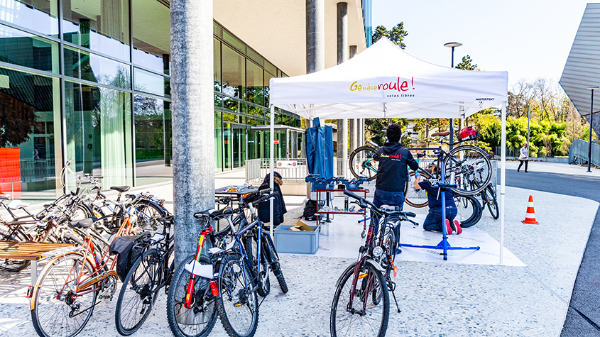Bicycles being repaired outside WIPO