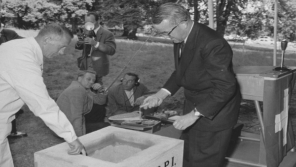 The foundation stone of BIRPI being laid