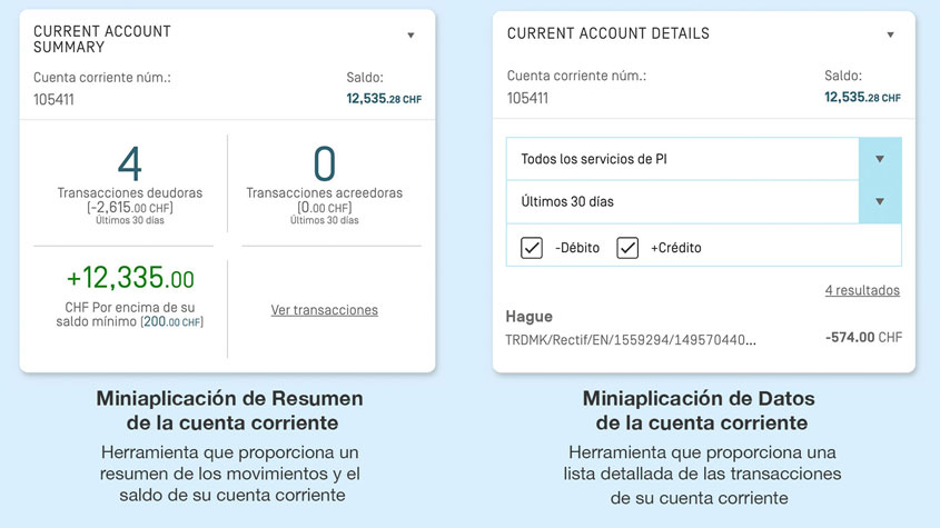 Miniaplicaciones para los los titulares de una cuenta corriente en la OMPI