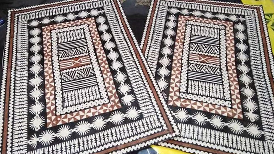 Two large masi with traditional block prints in brown, black and white colors
