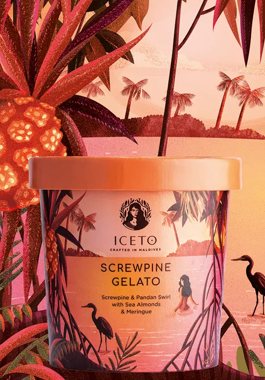 ICETO Screwpine gelato with see almonds and meringue