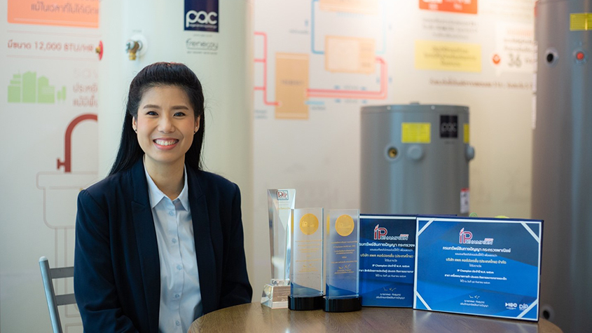 Atchara Poomee, the Founder of PAC Corporation, together with her IP awards and products