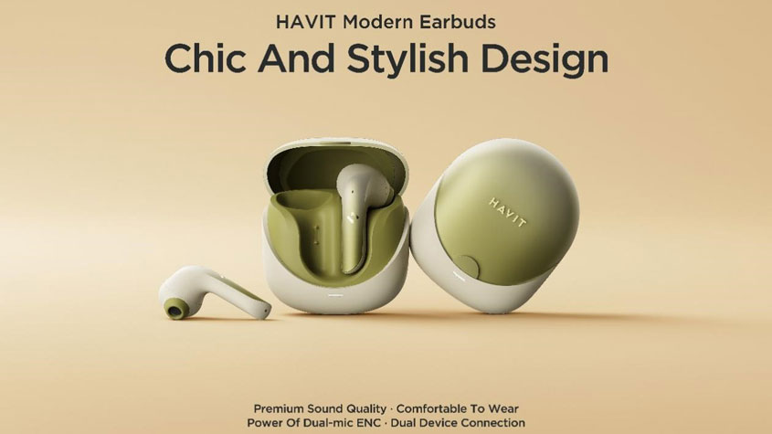 图为一系列海威特音频产品，包括入耳式耳机、充电盒和头戴式耳机