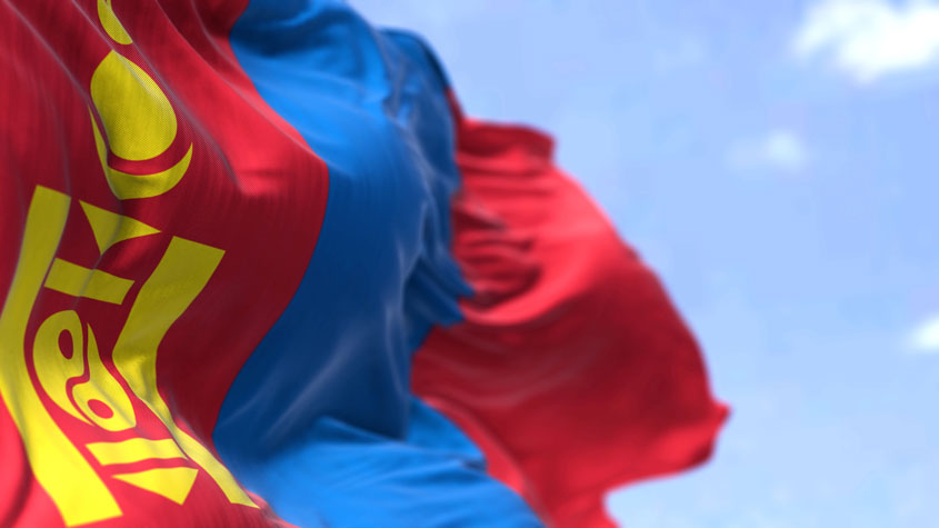Photo of Mongolia’s flag blowing in the wind
