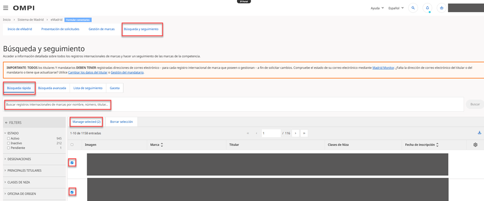 screenshot of a search in the find and monitor tab of eMadrid