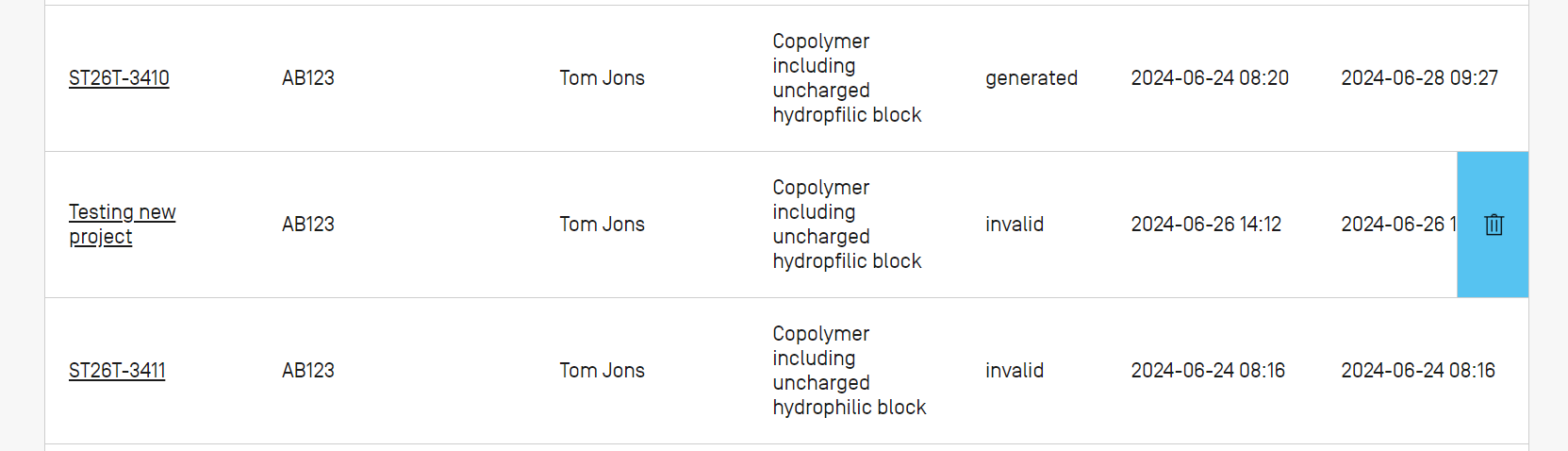 Cliquez sur l'icône de la corbeille pour supprimer