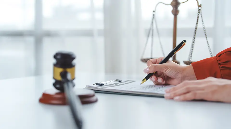 Female lawyer working on legal documents
