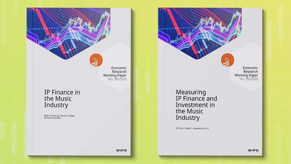 Two side-by-side report covers against a yellow-green background with faint chart graphics