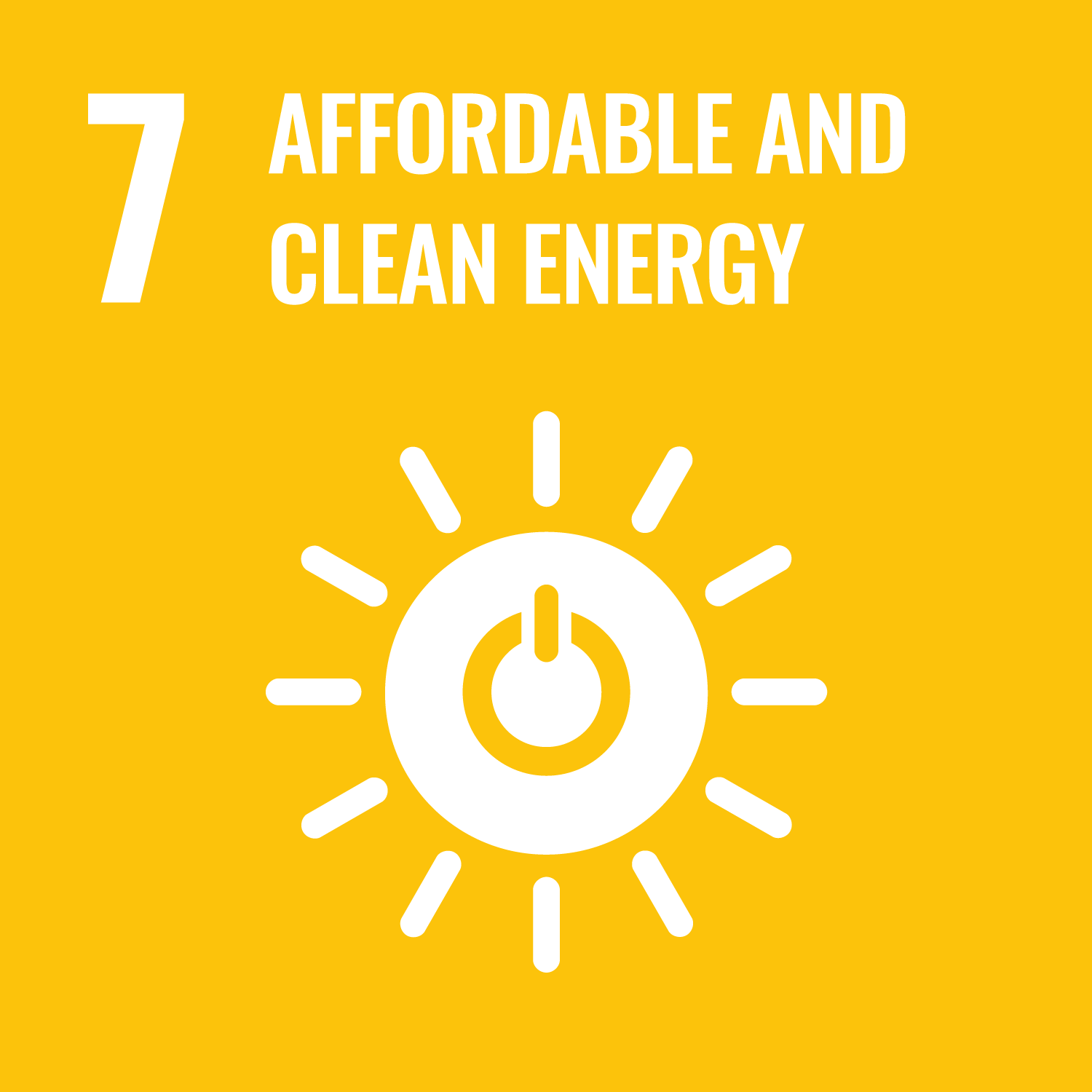 Logo of SDG 7, affordable and clean energy representing a switch button on the sun
