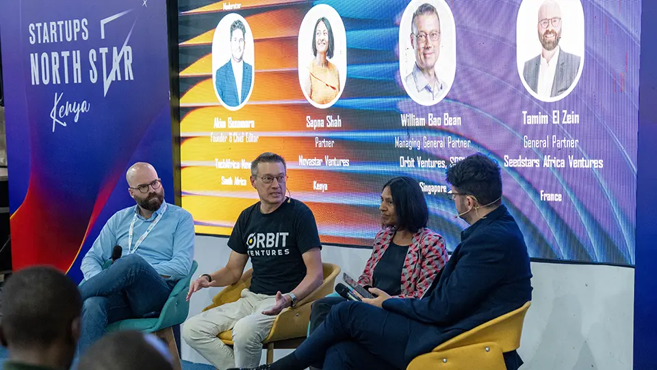 Speakers on stage at the AI Everything x GITEX Kenya 2026 panel session on venture capital investment and startup growth in Africa.