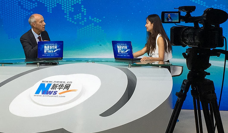 WIPO’s Director General Francis Gurry giving an interview to Xinhua News Agency. (Photo: WIPO)