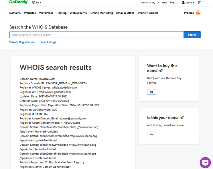 WHOis Domain Name Search