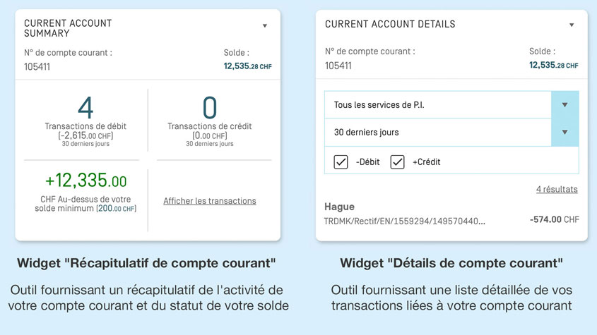 Widgets destinés aux titulaires d'un compte courant auprès de l'OMPI