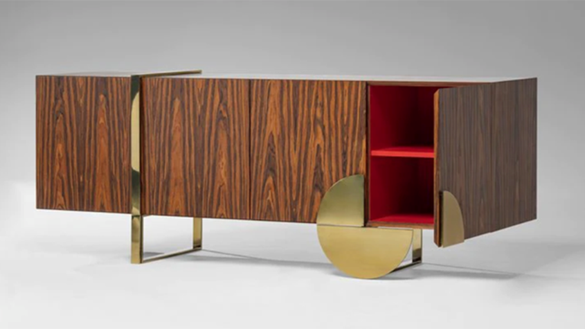 Photo of a wooden buffet with gold details