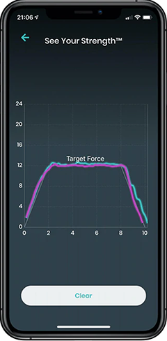 The AxonFit™ mobile app featured on a mobile phone’s screen, which works in conjunction with the Axon isometric exercise machine