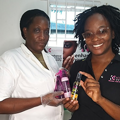 Nikki Watson on the left and Dr Chara Watson on the right, a Jamaican scientist and the founder of Kihara Cosmetics