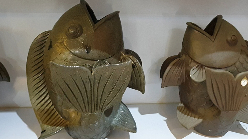 Two large fish Dan Kwian Pottery vases