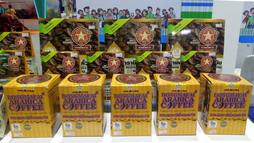 Boxes of  “Dongmafai coffee” lined up on a table