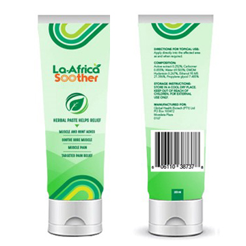 A tube of La-Africa Soother cream, a unique plant-based pain relief cream for arthritis