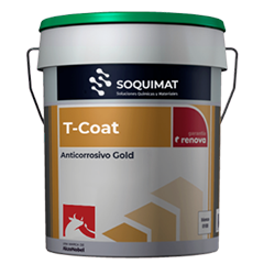 T-Coat paint can, black and gold, with the Soquimat logo