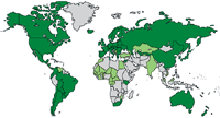 Members of UPOV (shown in dark green) and States and organizations which have initiated the accession procedure (shown in light green):  June 2006