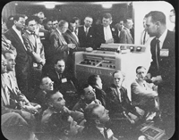 April 14, 1956. Ampex’s Charles Anderson described the scene when the VRX-1000 unveiling ceremony was played back to the audience moments after the event: 