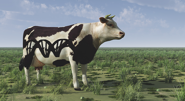 Cow with DNA strand sign