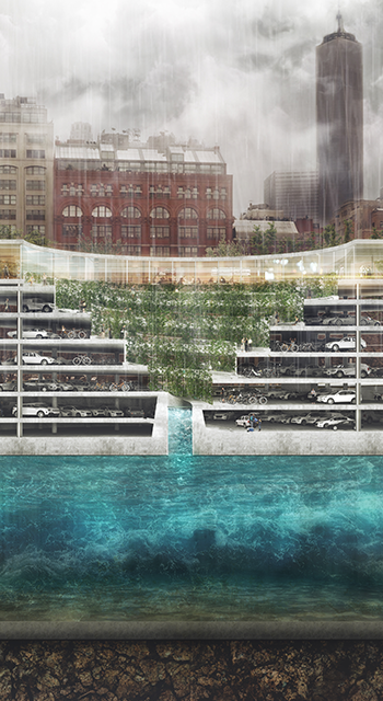 combined parking space and flood retention