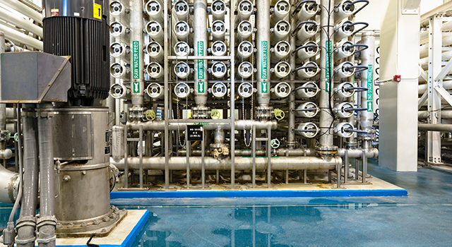 A bank of Reverse Osmosis filters at a public water utility plant.