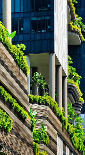 Architecture with green plants terraces in Singapore city