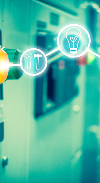 Electrical switchgear room,Industrial electrical switch panel on plant and process control with business icon tools in grainy style.