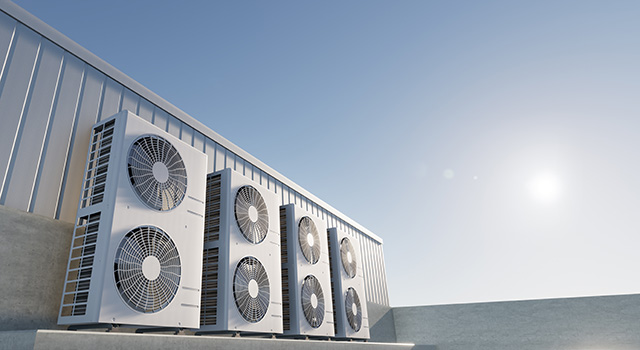 3D rendering of the condenser unit or compressor on the roof of an industrial plant