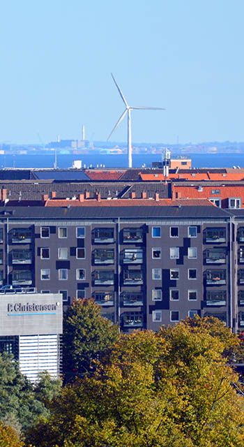 Beautiful high angle panoramic view from Copenhagen city to Sweden on a sunny October day 18th, 2020.