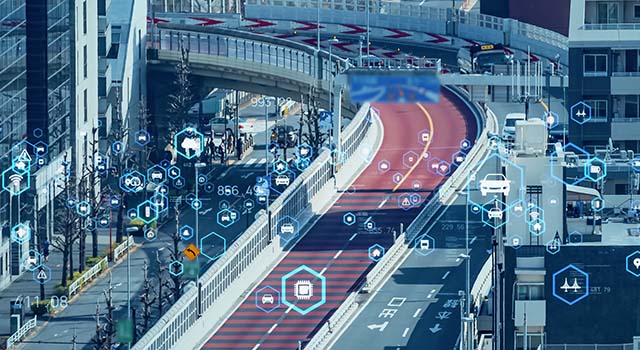 Transportation and technology concept. ITS (Intelligent Transport Systems). Mobility as a service.