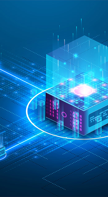 Concept big data processing center, cloud database, server energy station future.