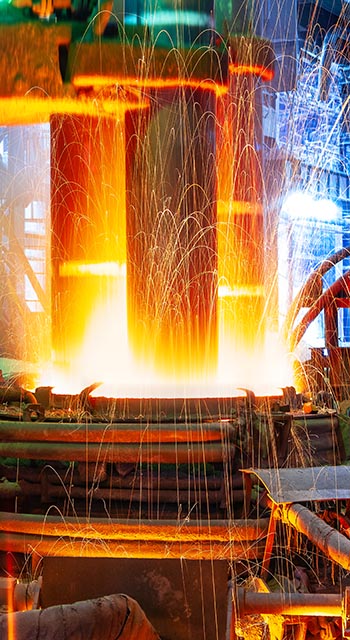 Working electroarc furnace at the metallurgical plant workshop