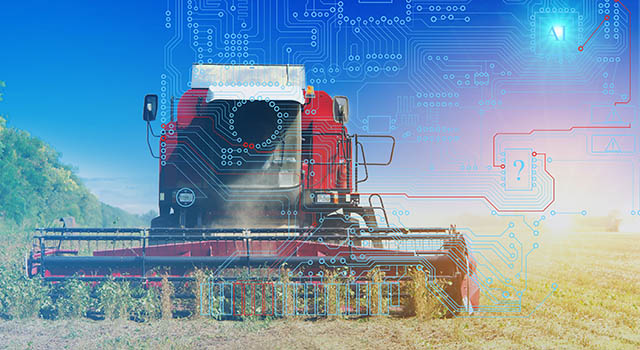 combine management, harvesting and weed control using artificial intelligence, background. Future technologies for agriculture