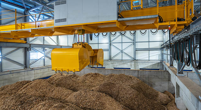 Biofuel boiler house, storage of wood chips