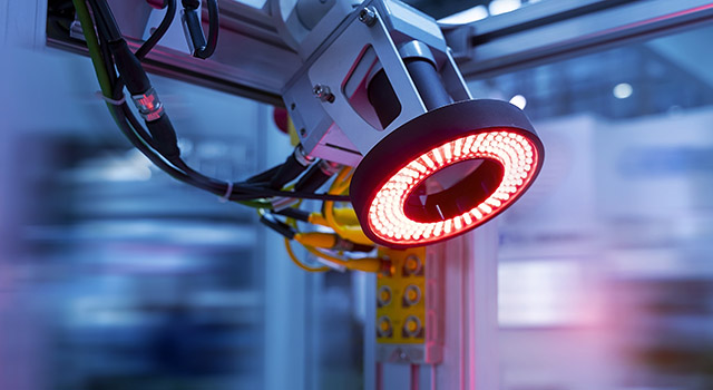 smart robot in manufacturing industry for industry 4.0 and technology concept. Robotic vision sensor camera system.