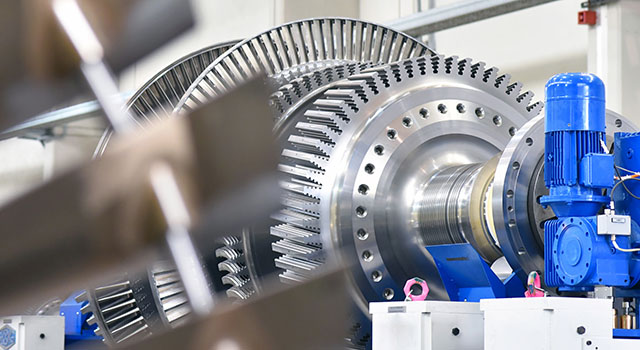 manufacturing gas turbines in an industrial factory