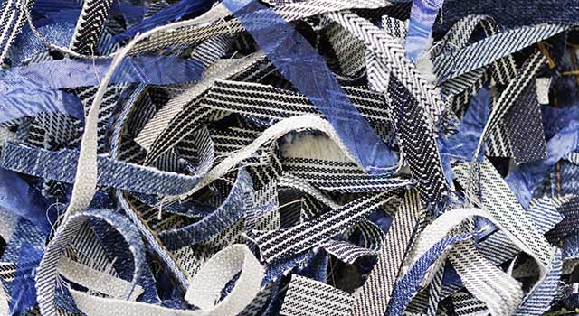 Scraps of cut fabric. Close-up of fabric parts. recycle fabric.