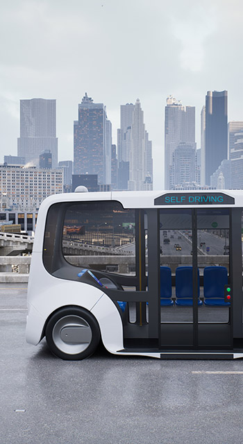 Autonomous electric bus self driving on street, Smart vehicle technology concept, 3d render