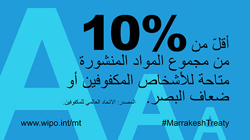 بطاقة اقتباس: أقلّ من 10% من مجموع المواد المنشورة متاحة للأشخاص المكفوفين أو ضعاف
البصر. المصدر: الاتحاد العالمي للمكفوفين.